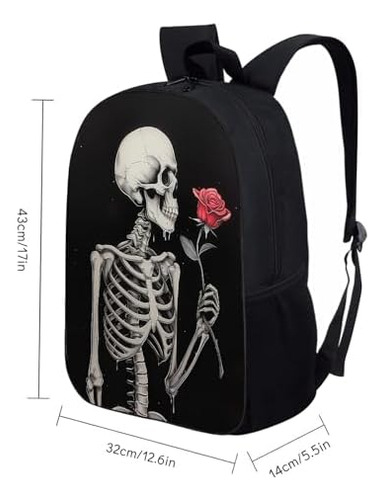 Mochila De Esqueleto Gótico Y Rosa, Esqueleto De Calavera De