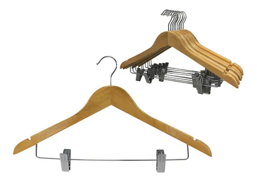  TOMYEUS Percha de madera para pantalones, 5 piezas de perchas  de madera para faldas y pantalones, perchas inferiores con clips  ajustables, madera de primera calidad, perchas de madera para colgar ropa (