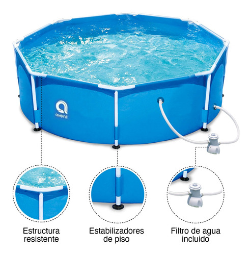 Piscina Estructural Redonda Con Filtro 6125 Litros 76x360 Cm