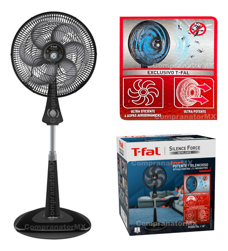 Ventilador T-fal Piso Pie Pedestal 6 Aspa Potente Silencioso