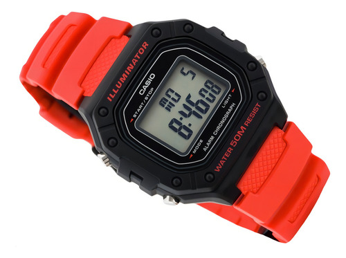 Reloj Casio Youth W-218h-3av De Cuerpo Color Negro Rojo Rojo Negro Gris