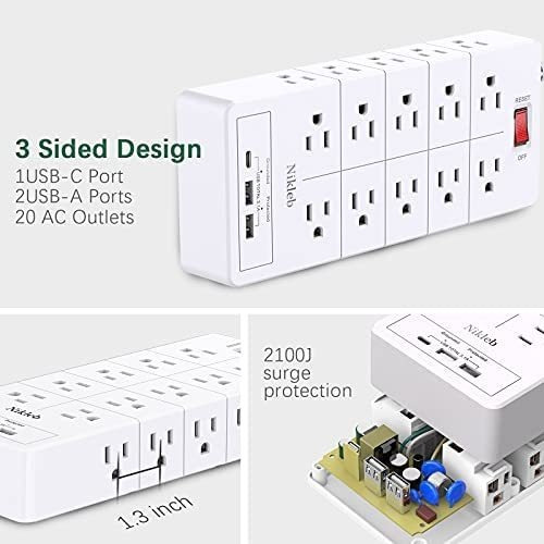 Enchufe Inteligente Marca Tessan/20 Tomas/3 Usb/white