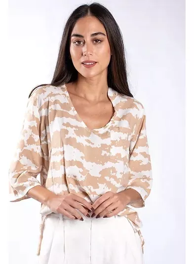 Blusa Cuello Mao Manga 3/4 Varias Estampas Mujer