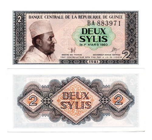 Imagen 1 de 1 de Guinea 2 Sylis Año 1981 Unc Numismatic Collection