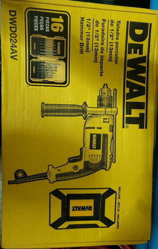 Taladro 1/2 Percutor Dewalt Dwd024av  + Kit Mechas X16pzas 