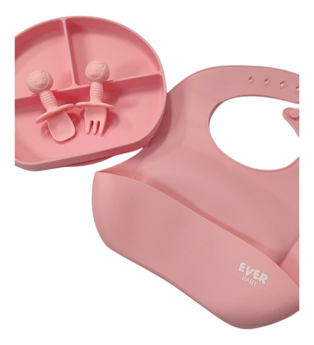 Prato Em Silicone Com Divisórias E Ventosa Rosa Everly Liso