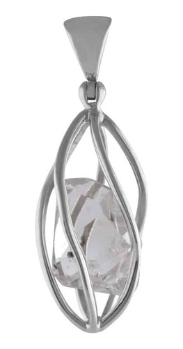 Dije De Jaula De Plata Esterlina Con Cristal De Cuarzo