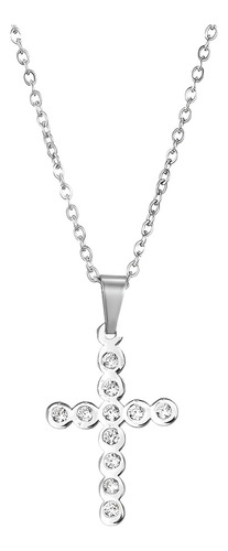 Collar Cruz Unisex Elegante Zircón Blanco Joya Plata