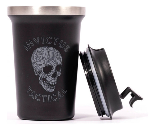 Copo Térmico Racon Skull 350ml Com Tampa Camping Invictus Cor Preto Caveira