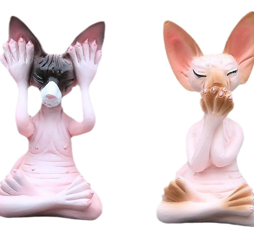 3 Estatuas De Gato Sin Pelo, Figura De Gato Meditando,