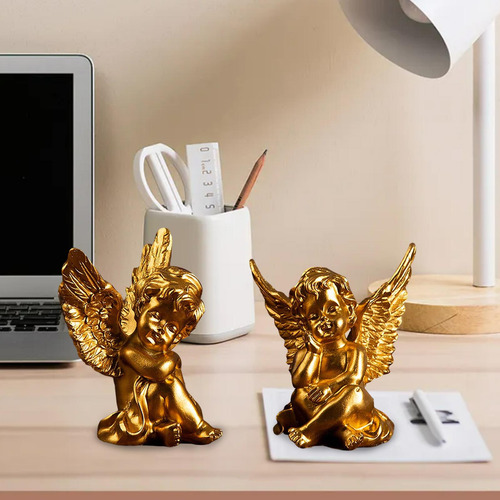 2 Estatuas De Ángeles De Querubines Decorativas De Resina