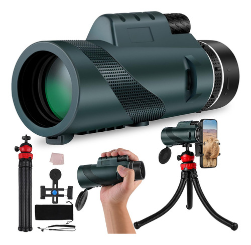 Telescopio Monocular De 80 X 100 Con Soporte De Pulpo, Teles