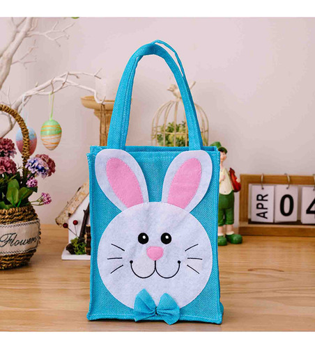 Bolsa Portátil T para decoración de Pascua, diseño de conejo, caramelos B 40, color azul-claro