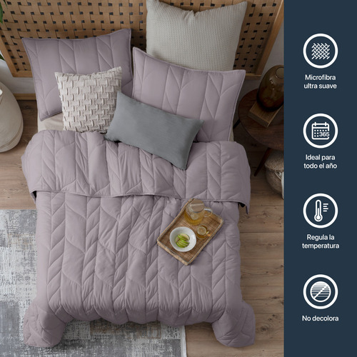 Edredón Duvet Trenzado Individual con Funda de Almohada Esquimal | Textura Tipo Lino, Lavanda