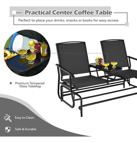 Silla Mecedora P/2 Personas C/mesa; Negro; Tangkula