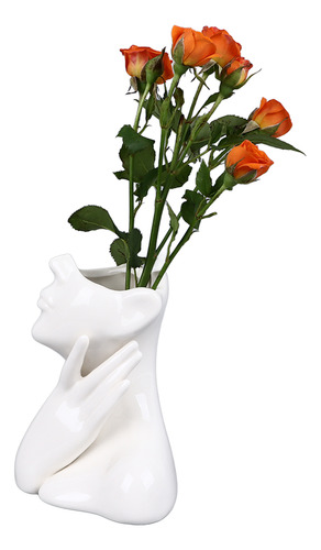 Jarrón Con Rostro Femenino, Elegante Flor De Cerámica De Est