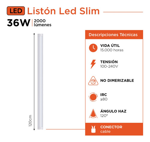 Listón Led Slim 36w 120cm Black+decker Fría