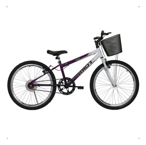 Bicicleta Aro 24 Mtb Sem Marcha Model Feminina Com Cestinha Cor Violeta