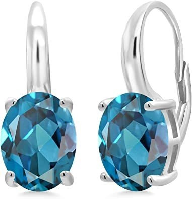 Pendientes Ovalados De Plata De Ley 925 Con Topacio Azul De