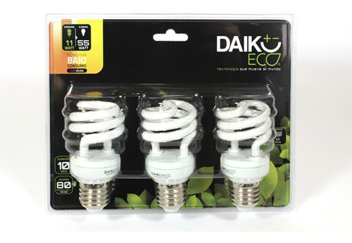 Ampolleta Ahorro Energia 11 W Luz Calida Display 3 Uni Daiku