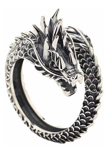 Imagen 1 de 4 de Anillo Dragón Color Plata Antiguo Accesorio Hombre Rock Punk