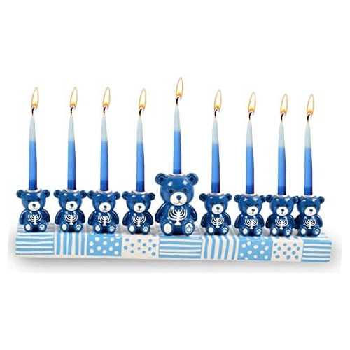 Menorah De Hanukkah De Resina Pintada Mano, Tema De Men...