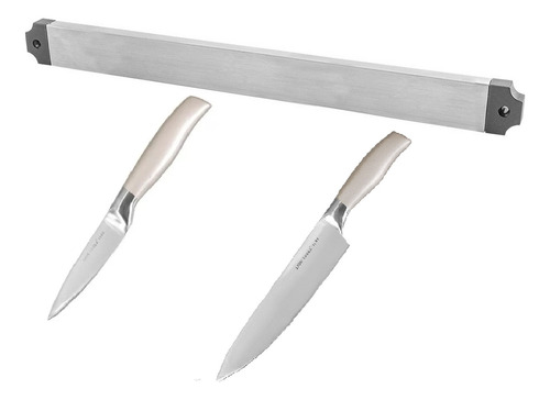 Barra Iman Magnetica Porta Cuchillos Herramientas Chef 45cm Incluye 2 Cuchillos De Acero Inóxidable Uno De 8 Y Otro De 3 Ambos Con Filo Extradurable Con Accesorios Para Fijación