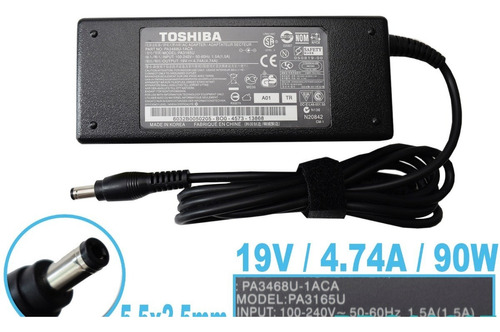 Cargador Toshiba 19v/4.74a/90w/5.5x2.5mm Plug Negro