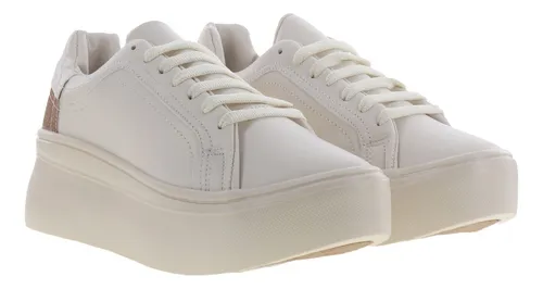 Tenis Mujer Plataforma Suela Gruesa Dama Urbano Casual Blanco y Plata