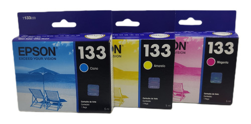 Kit 3 Cartucho Epson 133 T25 Tx125 Tx133 Tx135 Tx235w Tx420w