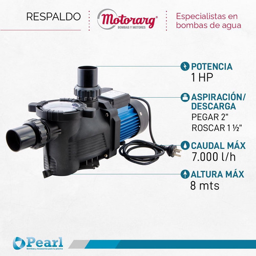 Imagen 2 de 9 de Bomba Autocebante Pileta Minipool 100m 1 Hp Pearl Motorarg