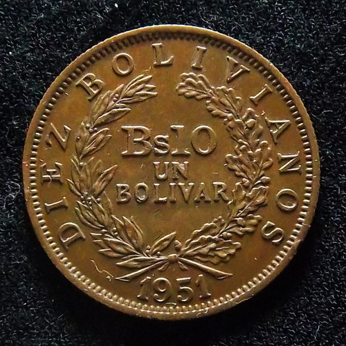 Bolivia 10 Bolivianos 1951 Excelente Km 186
