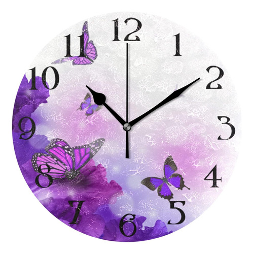 Reloj De Pared Con Diseño De Mariposas Y Flores Moradas De 9
