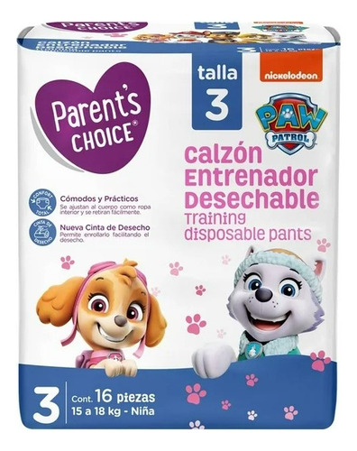 2 Pza Calzón Entrenador Choice Desechables Talla 3 Niña