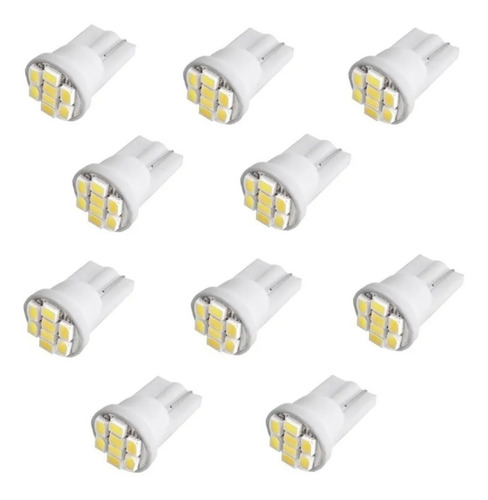 Kit 10 Lâmpadas Branca Pingo Xenon T10 De 8 Leds Smd W5w