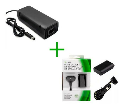 Fuente De Poder Xbox 360 E + Kit De Carga Y Juega Xbox 360