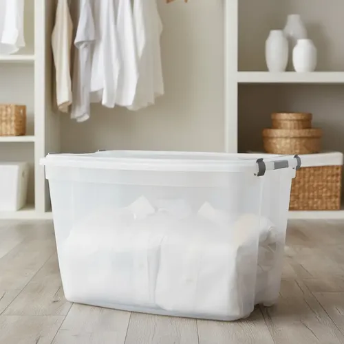 Kit 03 Caixas Organizadoras Grande Transparente Trava Roda Transnparente Liso