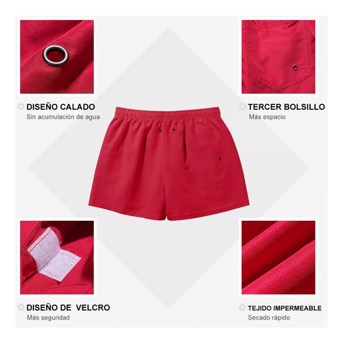 Traje De Baño Hombre De Playa Corto Shorts 2pzs Rojo/negro M