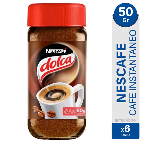 Nescafe Dolca 50g Cafe Instantaneo Clasico Pack X6 Vidrio 6u