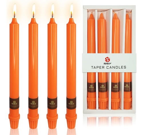 Vela Cónica Sin Perfume De 25 Cm, 4 Unidades Color Naranja