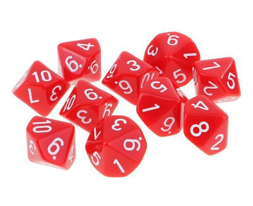 2x 10pcs Dados Poliédricos D10 Caras Para Rpg Red