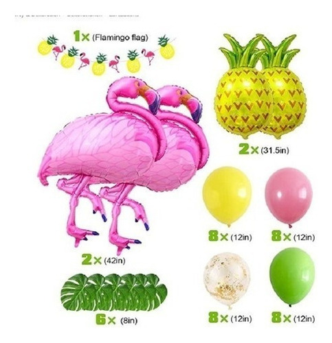 Nuevo Kit Decoración Fiesta Hawaiana Flamencos Latex Globos