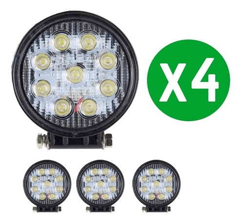 Pack 4 Foco Led Neblinero 27w Redondos 9 Led/ Technosouless