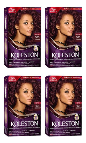 Kit Tintura Koleston  Coloraçao koleston 366 acaju purpura-kit c/4un tom 366 acaju purpura 20Vol. para cabelo x 165g