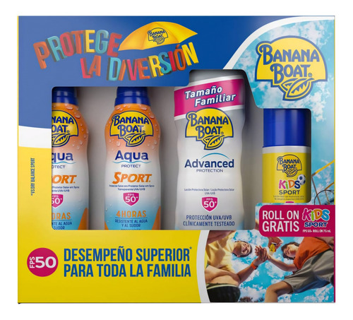 Protector Solar Banana Boat Kit 4 Pzas 50 Fps Aqua Protect