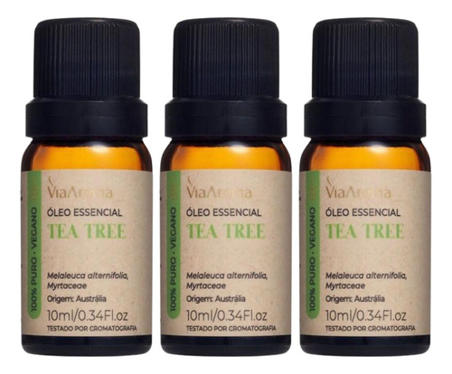 Kit 3 Óleos Essenciais Tea Tree Melaleuca Via Aroma - 10ml