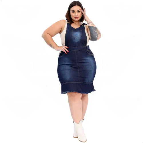 Jardineira jeans saia plus size 2025