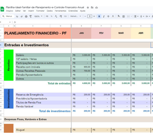 Planilha Ideal Familiar Planejamento E Controle Financeiro