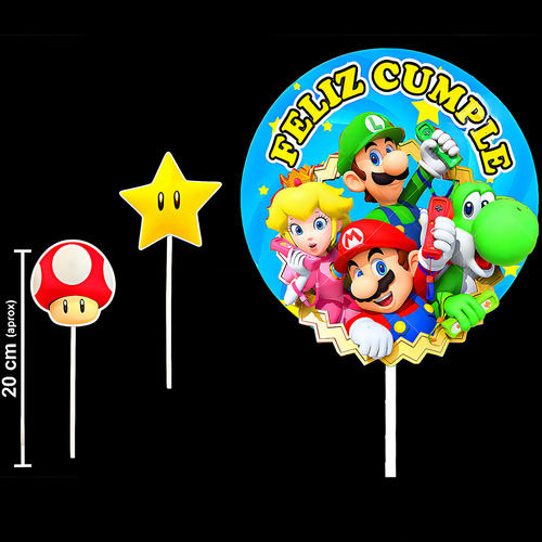 Cake topper rojo Cotillon Waf Feliz Cumple tridimensional adorno