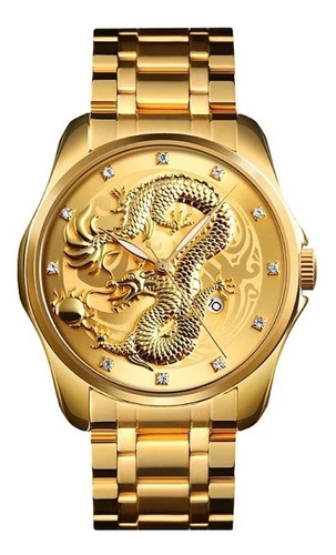 Relógio Skimei Dragão A Prova D Água 46mm Pulseira Aço Inox